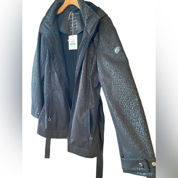 Calvin Klein Sz L NWT Black Metallic Pattern Windbreaker Raincoat Trench Coat - Picture 3 of 7